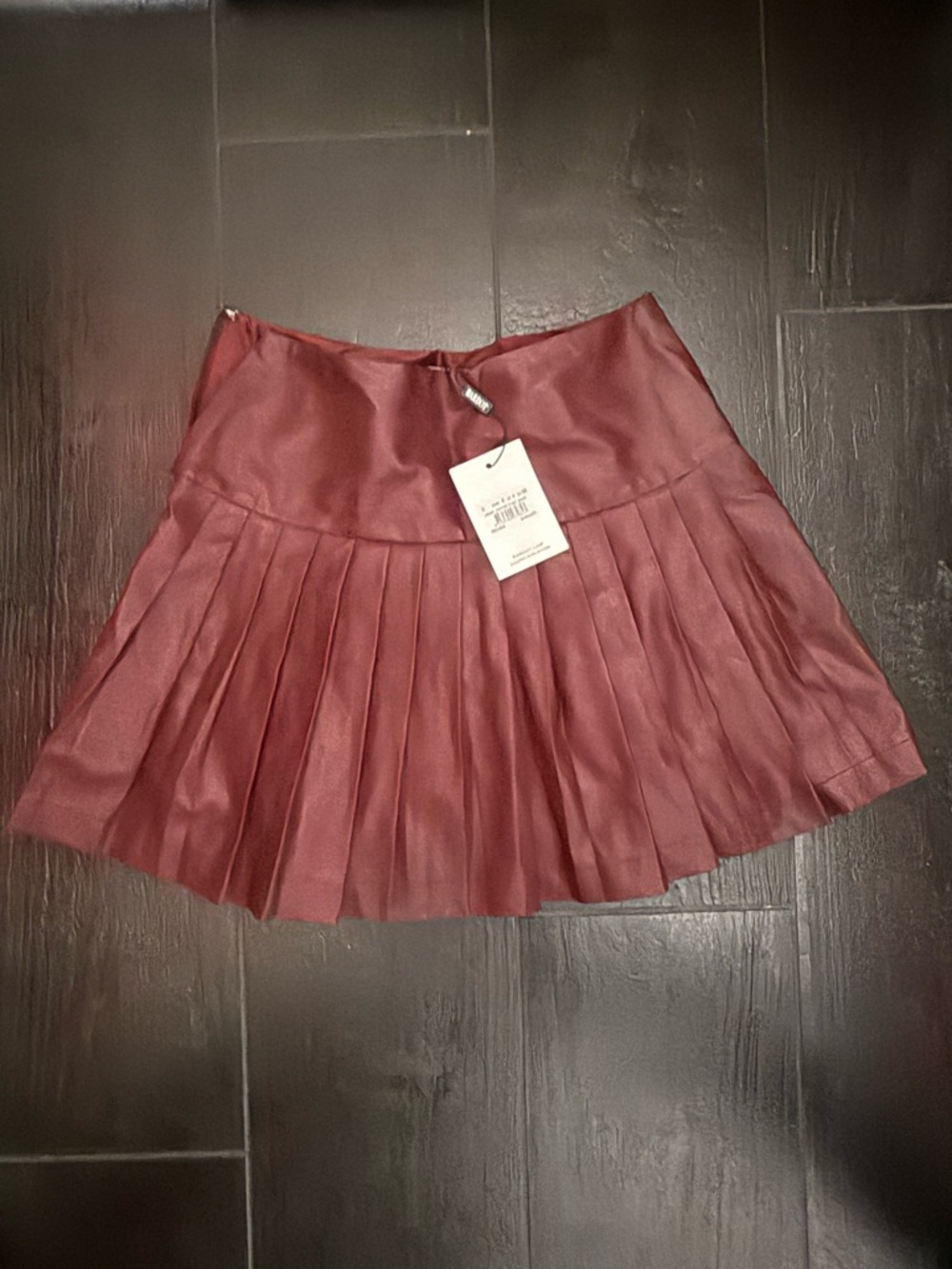 Pleated Faux Leather Mini Skirt - Burgundy
